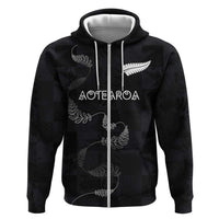 Custom New Zealand Rugby Zip Hoodie All Silver Ferns Blacks