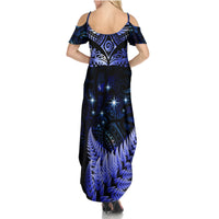 New Zealand Matariki Summer Maxi Dress Maori Pattern and Matariki Sky Night
