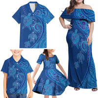 Hawaiian Turtles and Polynesian Art Tattoo Family Matching Off Shoulder Maxi Dress and Hawaiian Shirt Ocean Abyss