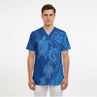 Hawaiian Turtles and Polynesian Art Tattoo Scrub Top Ocean Abyss - Polynesian Pride