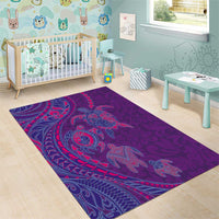 Hawaiian Turtles and Polynesian Art Tattoo Area Rug Dusky Violet