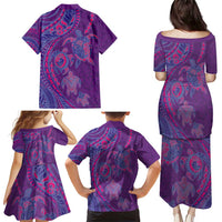 Hawaiian Turtles and Polynesian Art Tattoo Family Matching Puletasi and Hawaiian Shirt Dusky Violet