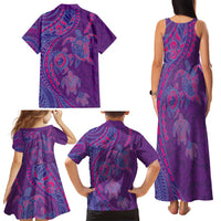 Hawaiian Turtles and Polynesian Art Tattoo Family Matching Tank Maxi Dress and Hawaiian Shirt Dusky Violet