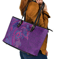 Hawaiian Turtles and Polynesian Art Tattoo Leather Tote Bag Dusky Violet