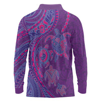 Hawaiian Turtles and Polynesian Art Tattoo Long Sleeve Polo Shirt Dusky Violet