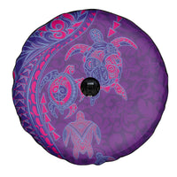 Hawaiian Turtles and Polynesian Art Tattoo Spare Tire Cover Dusky Violet