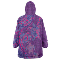 Hawaiian Turtles and Polynesian Art Tattoo Wearable Blanket Hoodie Dusky Violet