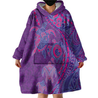 Hawaiian Turtles and Polynesian Art Tattoo Wearable Blanket Hoodie Dusky Violet
