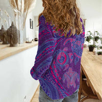 Hawaiian Turtles and Polynesian Art Tattoo Women Casual Shirt Dusky Violet
