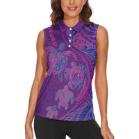 Hawaiian Turtles and Polynesian Art Tattoo Women Sleeveless Polo Shirt Dusky Violet