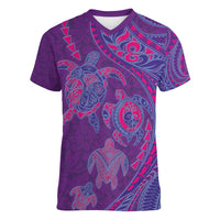 Hawaiian Turtles and Polynesian Art Tattoo Women V-Neck T-Shirt Dusky Violet LT03 Female Purple - Polynesian Pride