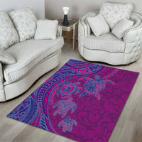 Hawaiian Turtles and Polynesian Art Tattoo Area Rug Cerise