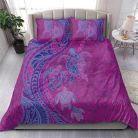 Hawaiian Turtles and Polynesian Art Tattoo Bedding Set Cerise