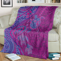 Hawaiian Turtles and Polynesian Art Tattoo Blanket Cerise
