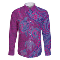 Hawaiian Turtles and Polynesian Art Tattoo Family Matching Off The Shoulder Long Sleeve Dress and Hawaiian Shirt Cerise