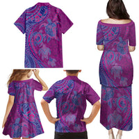 Hawaiian Turtles and Polynesian Art Tattoo Family Matching Puletasi and Hawaiian Shirt Cerise