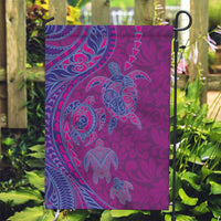 Hawaiian Turtles and Polynesian Art Tattoo Garden Flag Cerise