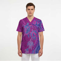 Hawaiian Turtles and Polynesian Art Tattoo Scrub Top Cerise - Polynesian Pride