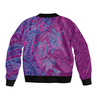 Hawaiian Turtles and Polynesian Art Tattoo Sleeve Zip Bomber Jacket Cerise
