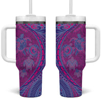 Hawaiian Turtles and Polynesian Art Tattoo Tumbler With Handle Cerise