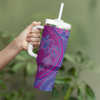 Hawaiian Turtles and Polynesian Art Tattoo Tumbler With Handle Cerise