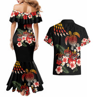 Hawaiian Hibiscus Turtle and Tropical Flower Couples Matching Mermaid Dress and Hawaiian Shirt Dynamic Vibe