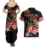 Hawaiian Hibiscus Turtle and Tropical Flower Couples Matching Summer Maxi Dress and Hawaiian Shirt Dynamic Vibe