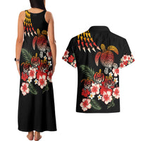 Hawaiian Hibiscus Turtle and Tropical Flower Couples Matching Tank Maxi Dress and Hawaiian Shirt Dynamic Vibe