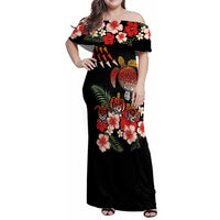 Hawaiian Hibiscus Turtle and Tropical Flower Family Matching Off Shoulder Maxi Dress and Hawaiian Shirt Dynamic Vibe