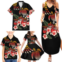 Hawaiian Hibiscus Turtle and Tropical Flower Family Matching Summer Maxi Dress and Hawaiian Shirt Dynamic Vibe