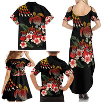 Hawaiian Hibiscus Turtle and Tropical Flower Family Matching Summer Maxi Dress and Hawaiian Shirt Dynamic Vibe