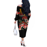 Hawaiian Hibiscus Turtle and Tropical Flower Off The Shoulder Long Sleeve Dress Dynamic Vibe