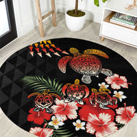 Hawaiian Hibiscus Turtle and Tropical Flower Round Carpet Dynamic Vibe