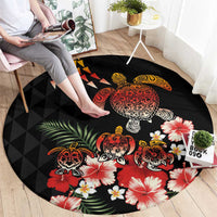 Hawaiian Hibiscus Turtle and Tropical Flower Round Carpet Dynamic Vibe