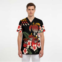 Hawaiian Hibiscus Turtle and Tropical Flower Scrub Top Dynamic Vibe - Polynesian Pride