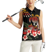 Hawaiian Hibiscus Turtle and Tropical Flower Women Sleeveless Polo Shirt Dynamic Vibe