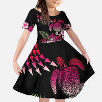 Hawaiian Hibiscus Turtle and Tropical Flower Kid Short Sleeve Dress Sweet Vibe
