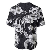 Hawaiian-Polynesian Art Tattoo Baseball Jersey Hibiscus and Plumeria Grayscale