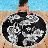 Hawaiian-Polynesian Art Tattoo Beach Blanket Hibiscus and Plumeria Grayscale