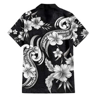 Hawaiian-Polynesian Art Tattoo Family Matching Off The Shoulder Long Sleeve Dress and Hawaiian Shirt Hibiscus and Plumeria Grayscale