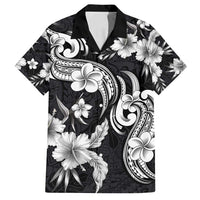 Hawaiian-Polynesian Art Tattoo Family Matching Off Shoulder Maxi Dress and Hawaiian Shirt Hibiscus and Plumeria Grayscale
