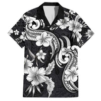 Hawaiian-Polynesian Art Tattoo Family Matching Short Sleeve Bodycon Dress and Hawaiian Shirt Hibiscus and Plumeria Grayscale