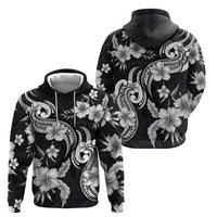 Hawaiian-Polynesian Art Tattoo Hoodie Hibiscus and Plumeria Grayscale