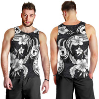 Hawaiian-Polynesian Art Tattoo Men Tank Top Hibiscus and Plumeria Grayscale