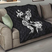 Hawaiian-Polynesian Art Tattoo Quilt Hibiscus and Plumeria Grayscale