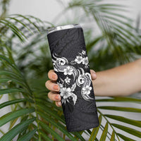 Hawaiian-Polynesian Art Tattoo Skinny Tumbler Hibiscus and Plumeria Grayscale