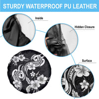 Hawaiian-Polynesian Art Tattoo Spare Tire Cover Hibiscus and Plumeria Grayscale