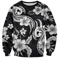 Hawaiian-Polynesian Art Tattoo Sweatshirt Hibiscus and Plumeria Grayscale LT03 Unisex Black - Polynesian Pride
