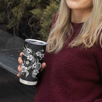 Hawaiian-Polynesian Art Tattoo Tumbler Cup Hibiscus and Plumeria Grayscale