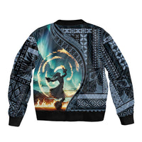 Samoan Siapo Motif and Siva Afi Dance Sleeve Zip Bomber Jacket